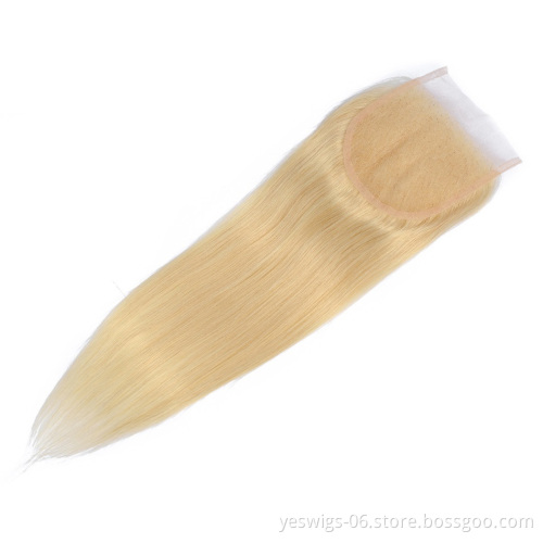 613 Blonde Straight Human Hair 4x4 Lace Closure Brazilian Human Hair Extensions Virgin Cuticle Aligned Hair